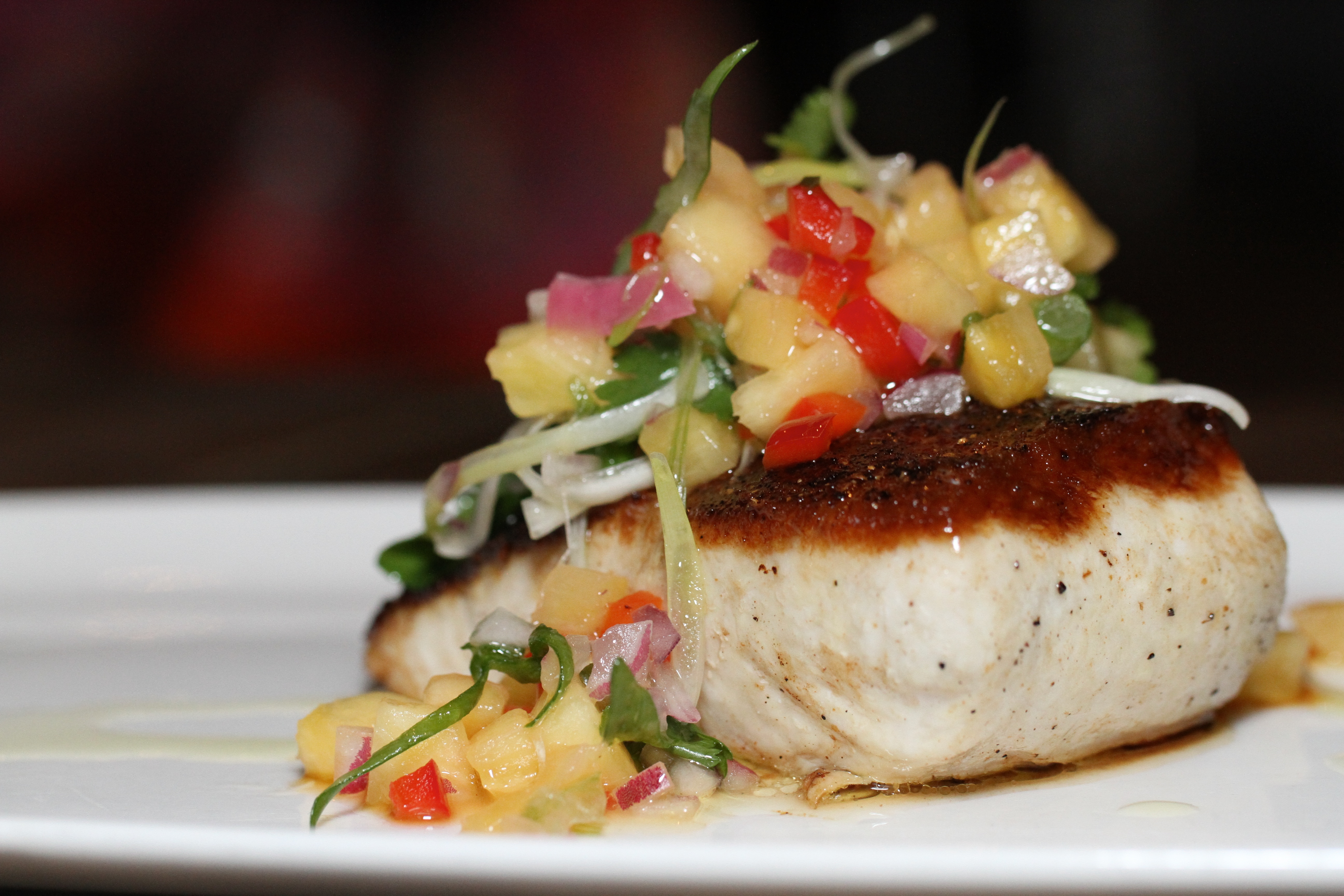 sauteed mahi mahi with mango, red onion, and chili 