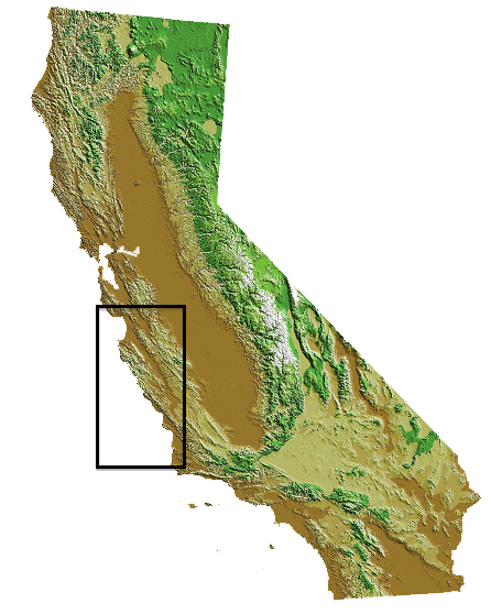 map of california with box around central coast region