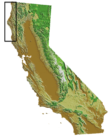 map of california with north coast region highlighted