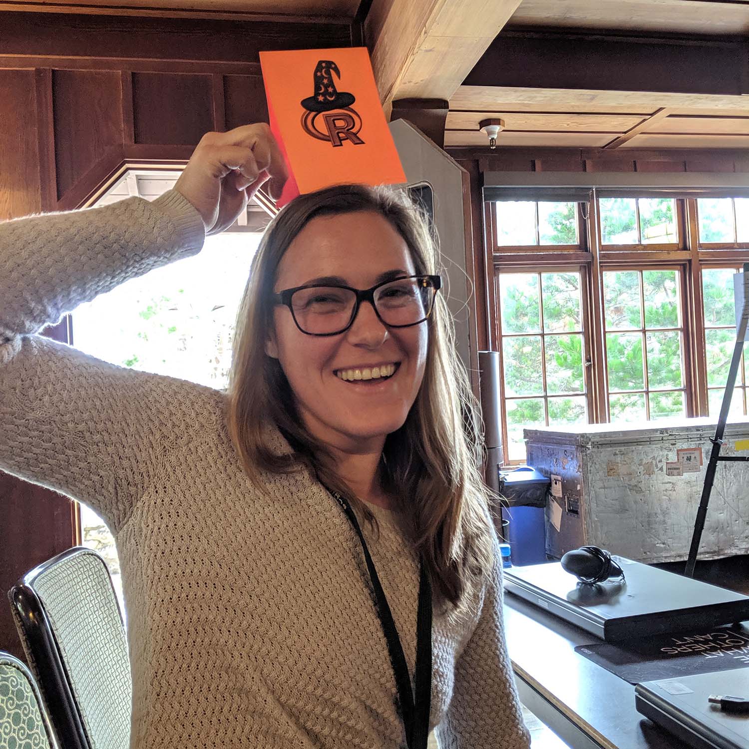 Tracy with her R wizard hat on at the “Spatial Data Analysis with R” workshop during the Society for Conservation GIS conference.