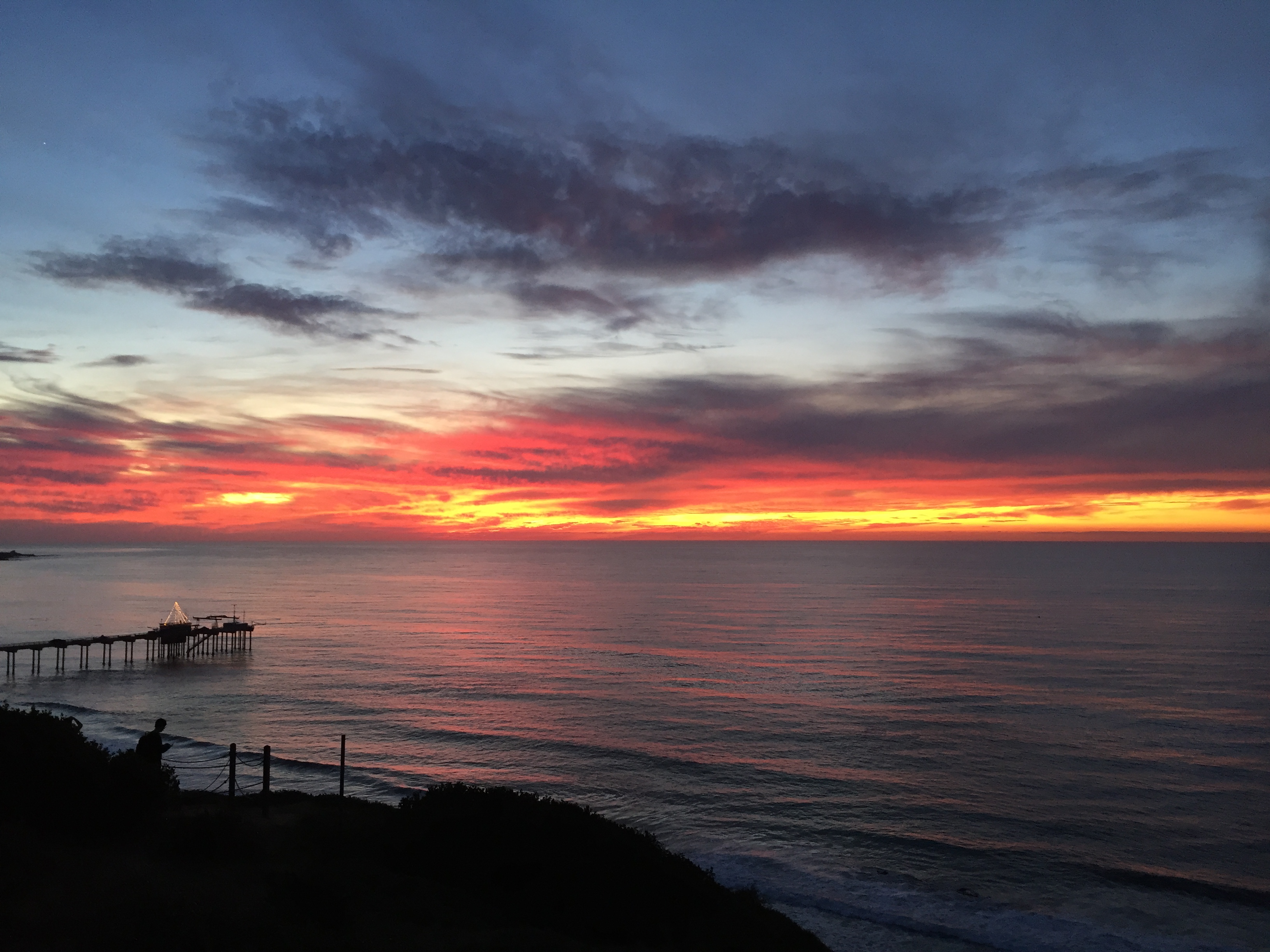 Scripps Pier amidst a sunset.