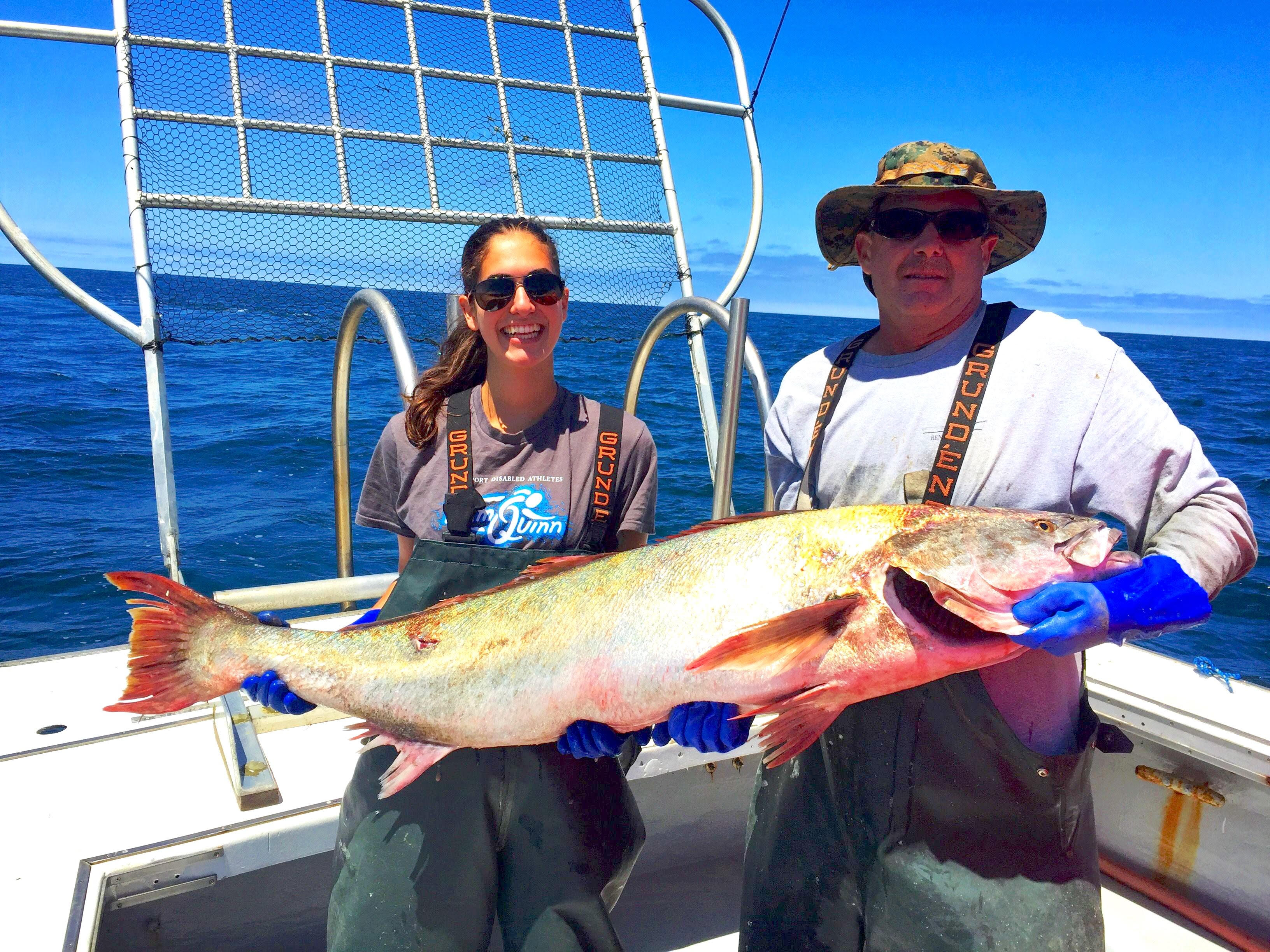 Father and daughter fishing team, Jordyn and Martin Kastlunger, display their catch aboard the F/V Renee Marie. Photo: Jordyn Kastlunger