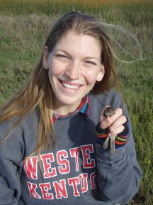 Rachel Wigginton holds a Suisun song sparrow at Rush Ranch Open Space in Suisun City. Credit: H. Spautz