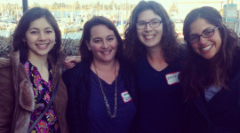 2015 CASG State Fellows Nicole Russell, Lauren Garske, Brenna Rudd, and Elena Perez in Humboldt Bay after the workshop.