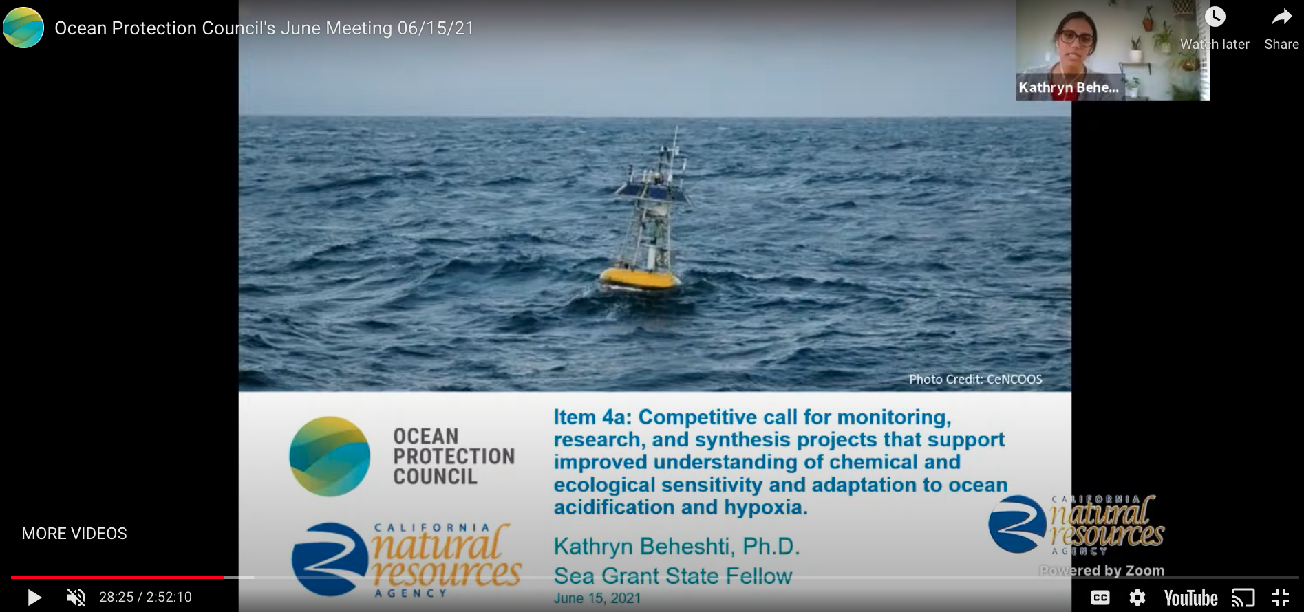 Kat presented at the June 2021 OPC Council Meeting a staff recommendation to disburse funds to CA Sea Grant to administer the solicitation for a Proposition 68 Ocean Acidification and Hypoxia Competitive Solicitation.