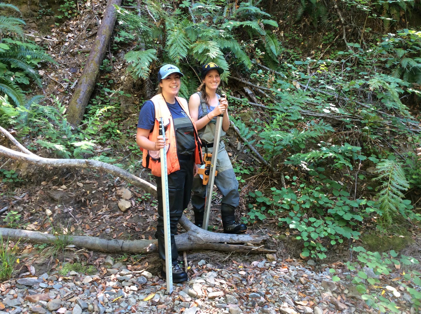 Interns Ally and Sandra help to characterize stream habitat on Grape Creek