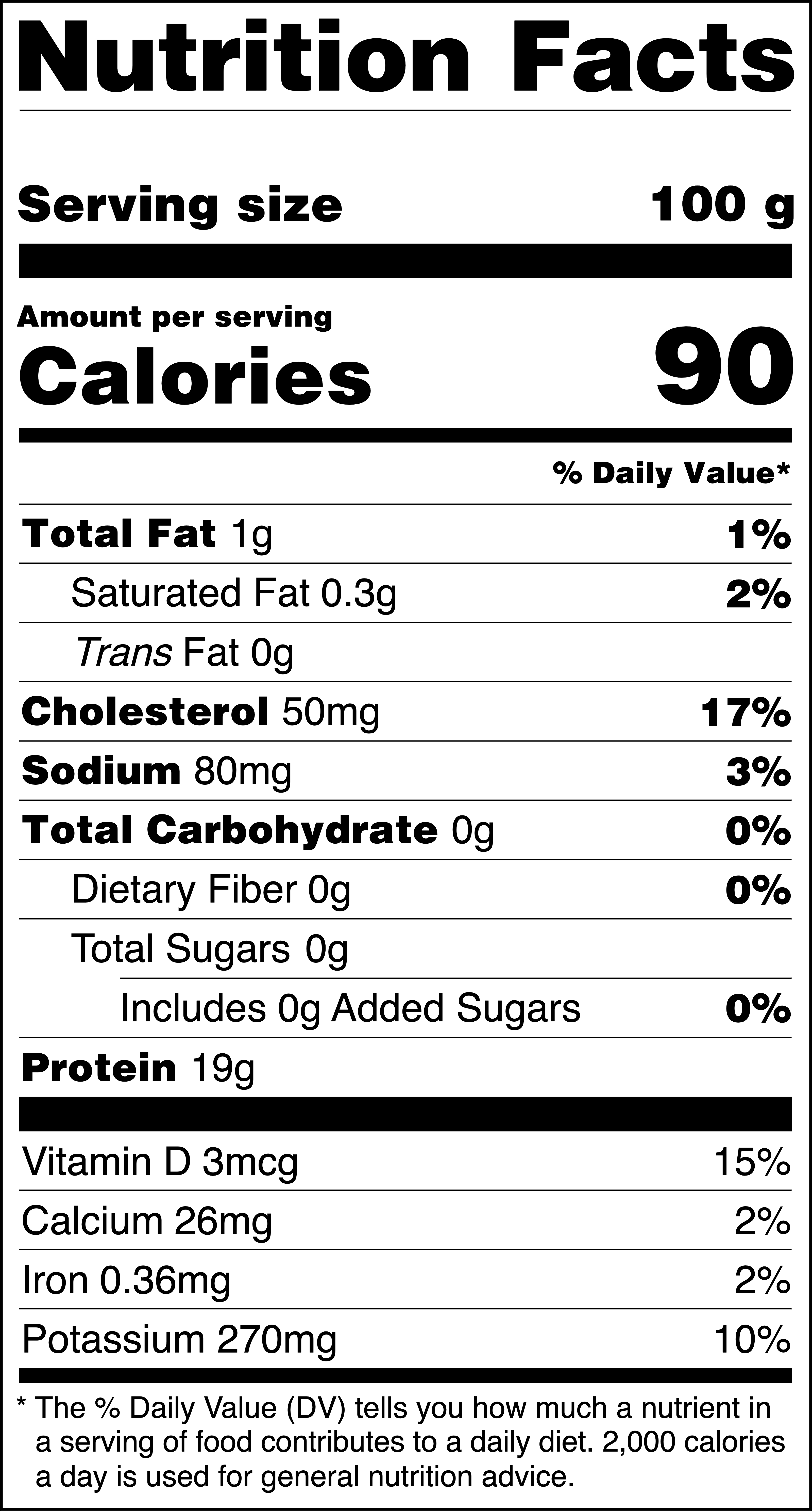 Nutrition table for flounder